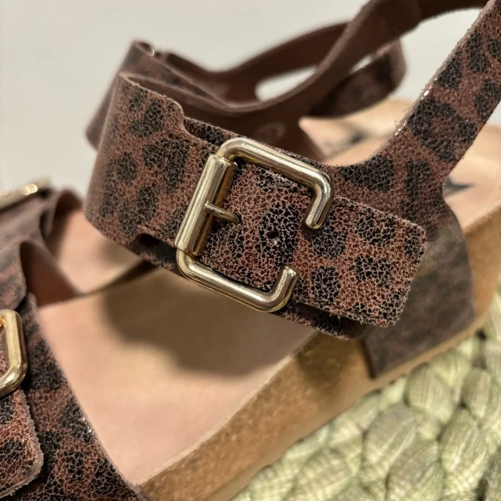 Mephisto Lissandra Brown Leopard Print Leather Slingback Wedge Sandals Size 10